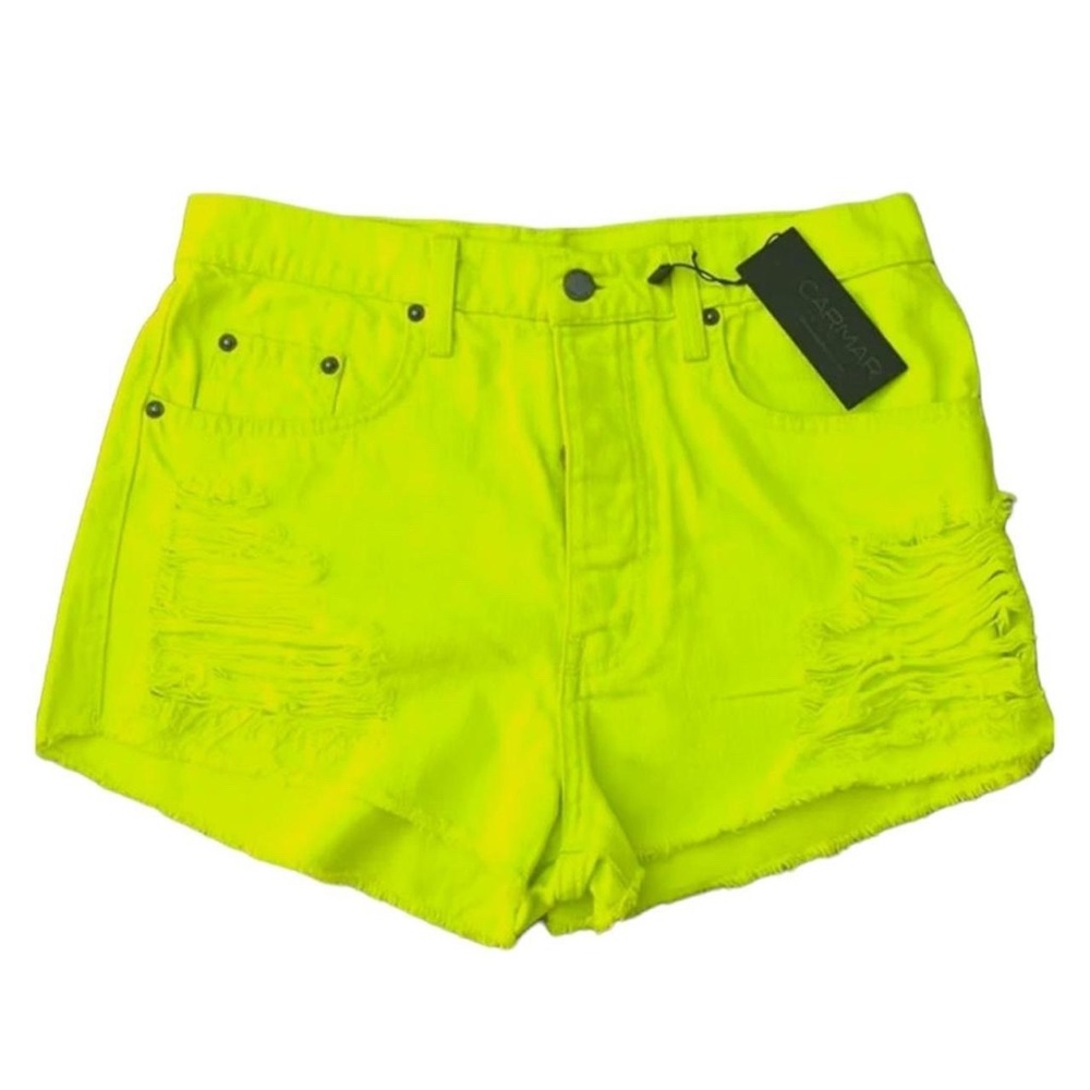 LF THE BRAND CARMAR Titania Neon Yellow Green Ripped Jean Shorts